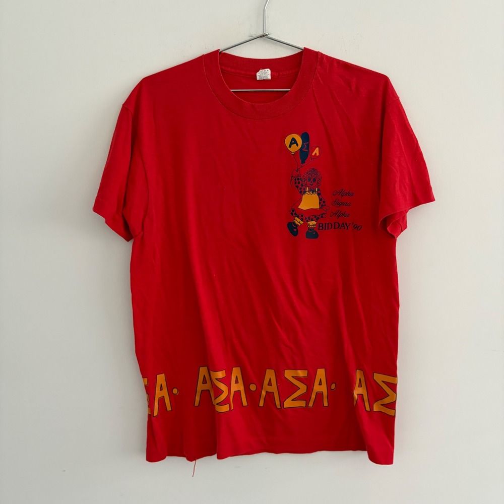 Vintage 1990 Alpha Sigma Alpha Bid Day Red T-Shirt Screen Stars XL